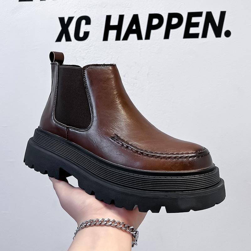 Chelsea boots men's 2024 new medium-top thick-soled heightened one-pedal round-headed British men's short boots 1682-A