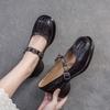 Johnature Lolita Genuine Leather Shoes Sweet Round Toe Thick Heel Wrinkled Women's Shoes