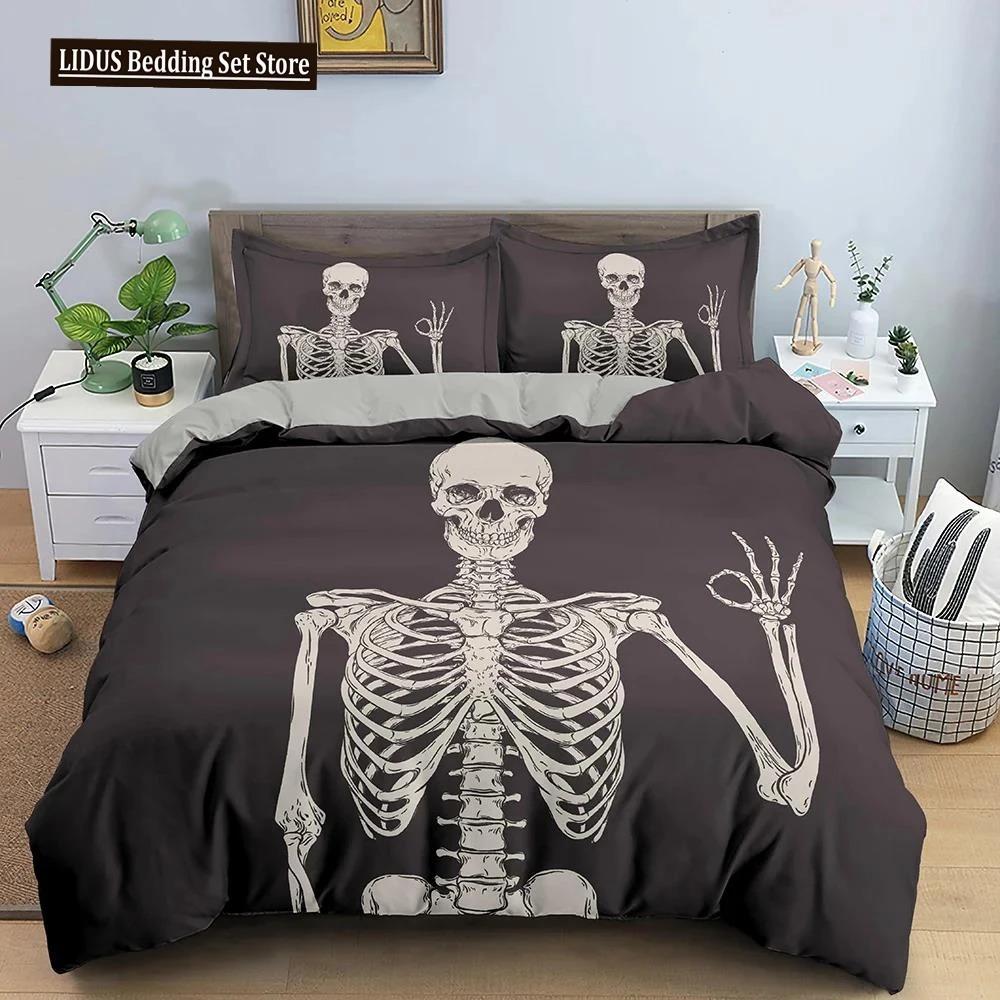 3D Skeleton Bedding Set Skull Duvet Cover 23Pcs Quilt Cover With Pillowcase Queen King Size Soft Microfiber Fabric Bedclothes