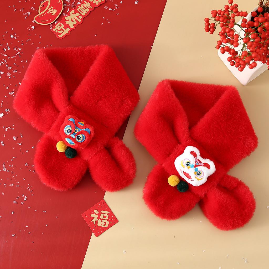 Autumn Winter Children'S Scarf Chinese Style Zodiac Animals Red Scarf Cartoon Pony Plush Neck Warm Scarves New Year Gift