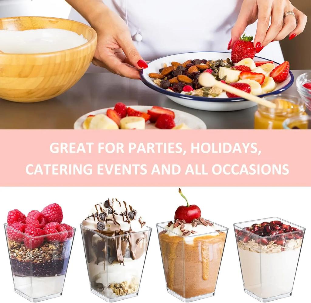 5-100PCS Disposable Plastic Dessert Cups Reusable Clear Ladder Shaped Cup Appetizers Cake Ice Cream Cup for Party Wedding