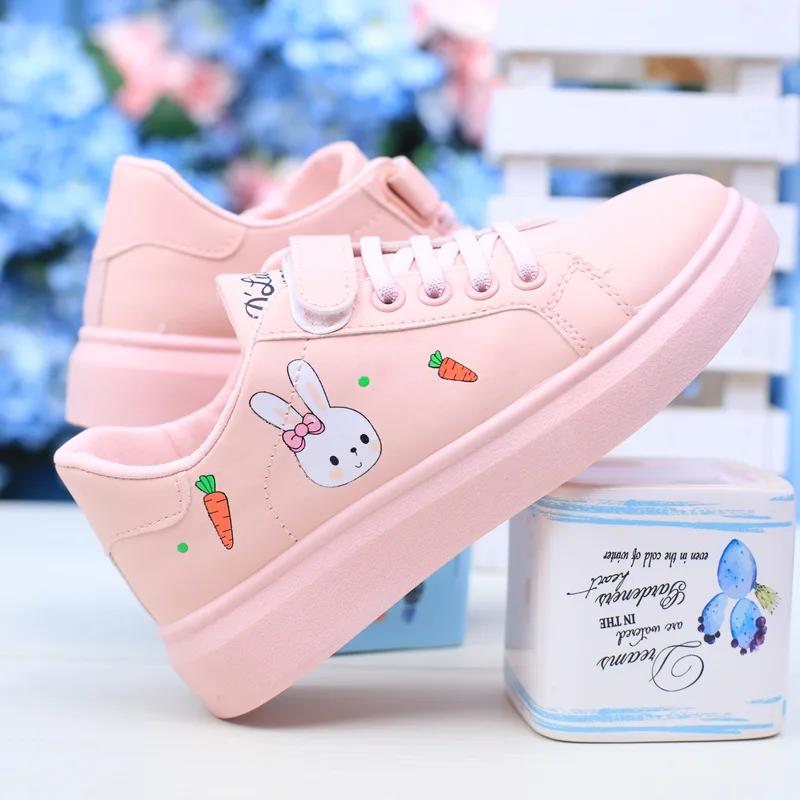 

Fashion 2025Women Sneakers Vulcanize Shoes Spring Autumn Breathable Flats Color Print Cartoon Rabbit Young Woman Casual White Shoes 34 розовый