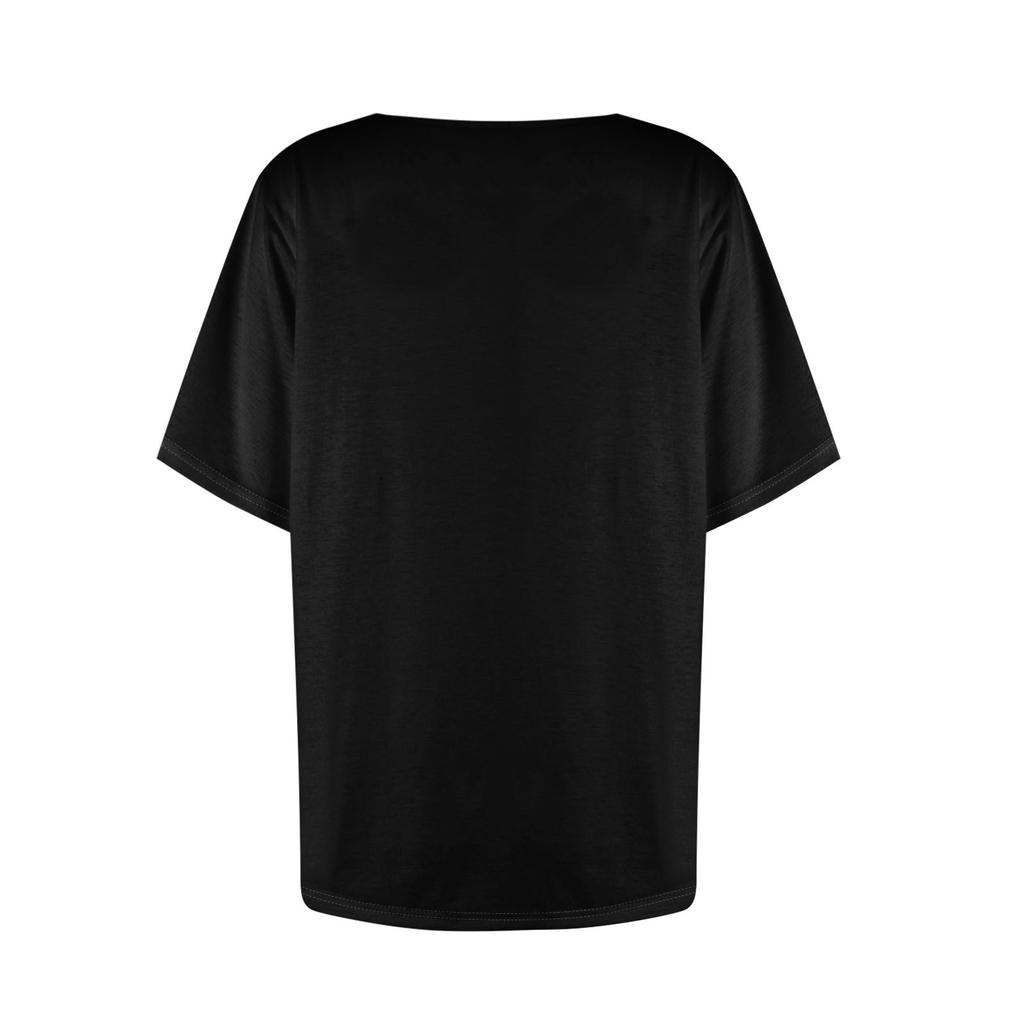 Women's Casual Color Slant Neck Short Sleeve Decorative Button T-Shirt Top