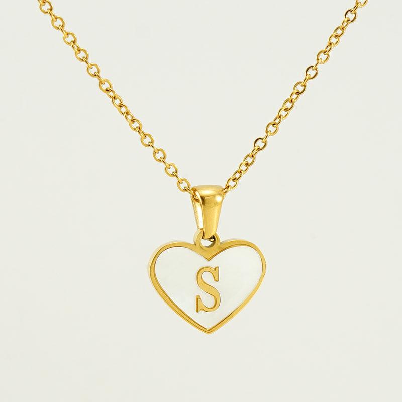 Personalized Heart Letter Necklace: Stainless Steel & Natural Shell Clavicle Chain