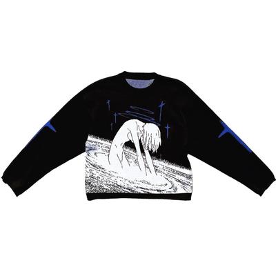 Y2K Winter O-neck Face Star Graphic Anime Knitted Man and Woman Sweaters Women Korean Fashion Harajuku Long Sleeve Pullover