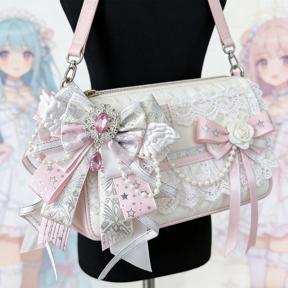 Handmade Jewelry Itabag Decoration Crystal Pearl Knot Bowknot Lolita Angel Wing Bow Bag Pendant Long Streamers Anime Collectible