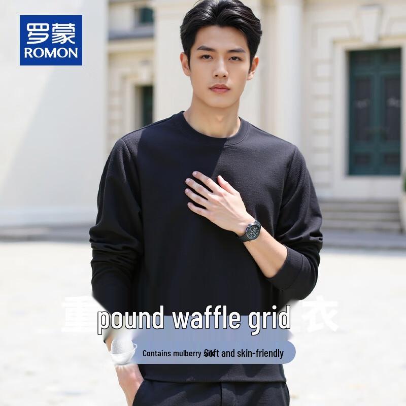 ROMON Men's Waffle Knit Silk Blend Pullover Sweatshirt