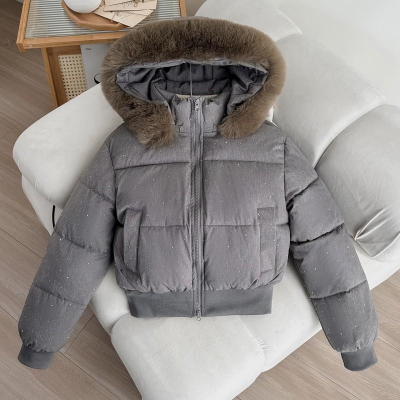 Womens Short Puffer Coat With Faux Fur Collar Warm Thickened Cotton Jacket Korean Style Slim Fit Winter Outerwear