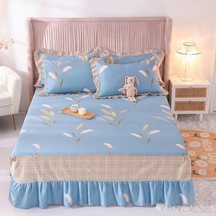 Ensemble de 3 pièces en pur coton doux pour la peau, confortable, anti-acariens, couvre-lit à imprimé floral 100 % coton et 2 taies d'oreiller