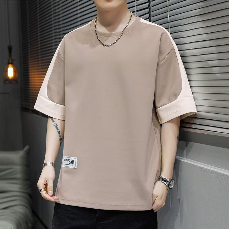 Tricou de vară japonez de nișă la modă pentru bărbați, cu mâneci cinci sferturi și croială lejeră