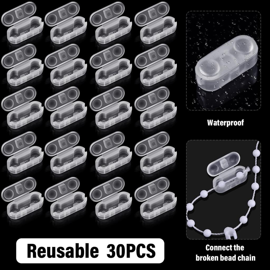 BBTO 30 Pack Chain Connectors, 4.5mm Ball Cord Chain Clips, Plastic Roller Shade Beaded Connector for Vertical Roman Roller Blind Window
