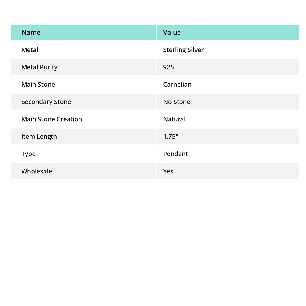 Carnelian Gemstone Handmade 925 Sterling Silver Pendant 1.75" V7W76