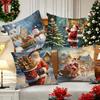 Christmas Decoration Pillowcase Winter Snow Scene Santa Claus and Gift Pillow Cover Sofa Cushion Suite Room Home Decoration