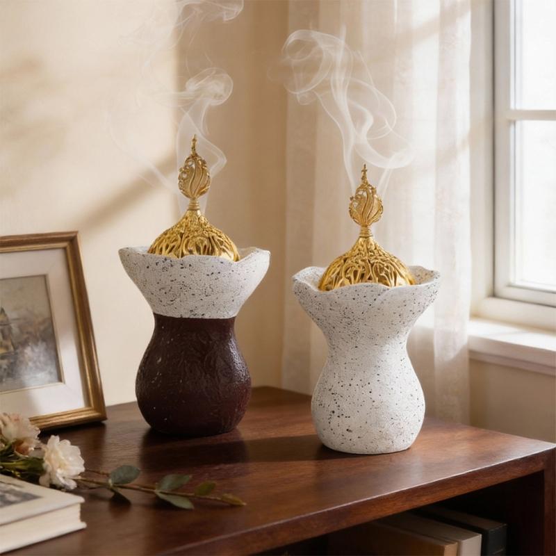 Carved Resin Bakhoors Icense Burners with Cover Middle Eastern Arabic Fragrances Diffuser for Islamic Festival Decoration