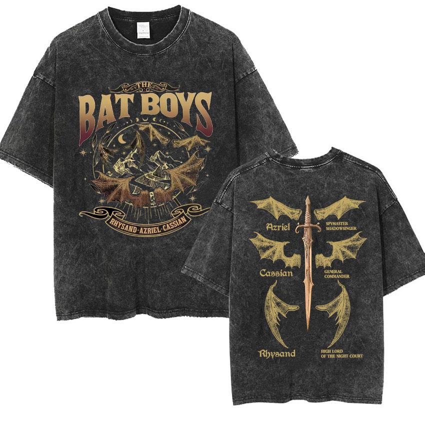The Bat Boys The Night Court Acotar Retro Washed T Shirt Men's Gothic Tshirts Male Cool Oversized T-shirt Y2k Streetwear