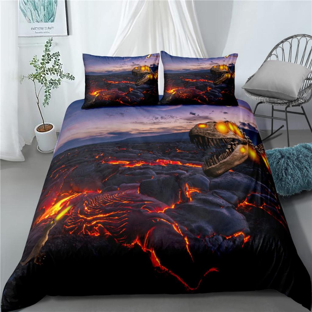 Volcano King Queen Duvet Cover Volcanic Eruption Bedding Set Fire Mountain Comforter Cover Natural Scenery Polyester Quilt Cover