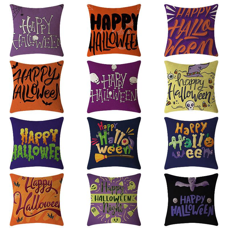 Funda de Almohada de Lino de Halloween Impresión Digital Decoración Festival de Halloween Almohada para Sofá