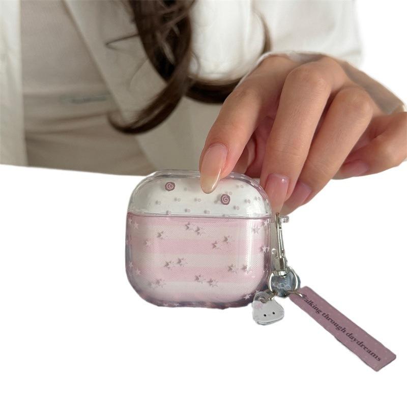 Japan and South Korea Ins Girl Pink Striped Stars for AirPods 1 /pro1 Earphone Protective Case Cover Two or Three Generations of New Models