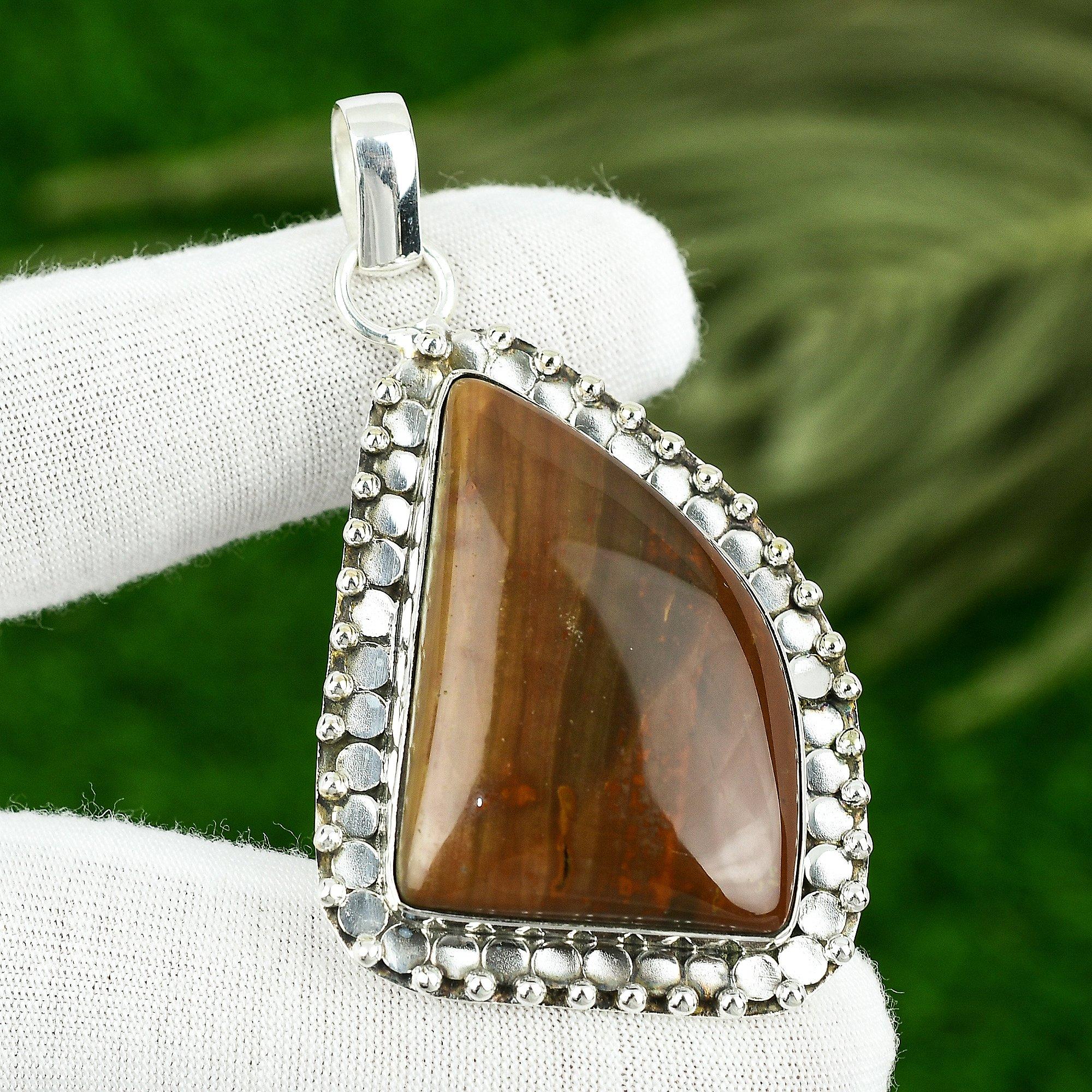 

Natural Red Snakeskin Jasper Gemstone Pendant 925 Sterling Silver For Girls