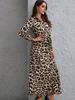 2026 Stylish Leopard Print Lapel Dress for Women with Belted Waist and Slit