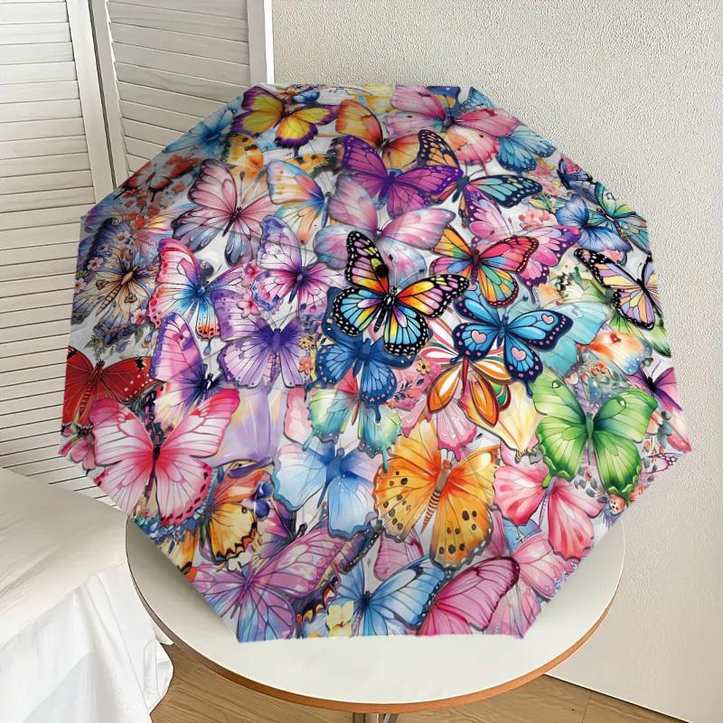 1PC Butterfly Mandala Pattern Small Travel Automatic Folding Umbrella, Compact Windproof Umbrella, Automatic Open/Close ,Gift-091559