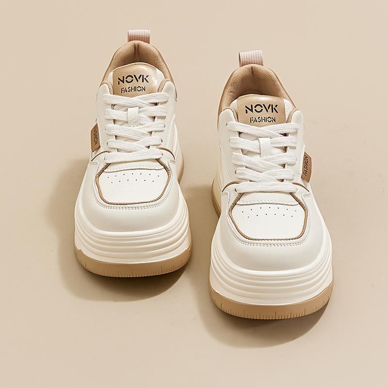 Women's shoes 2026 spring round toe thick sole white shoes women's casual single shoes