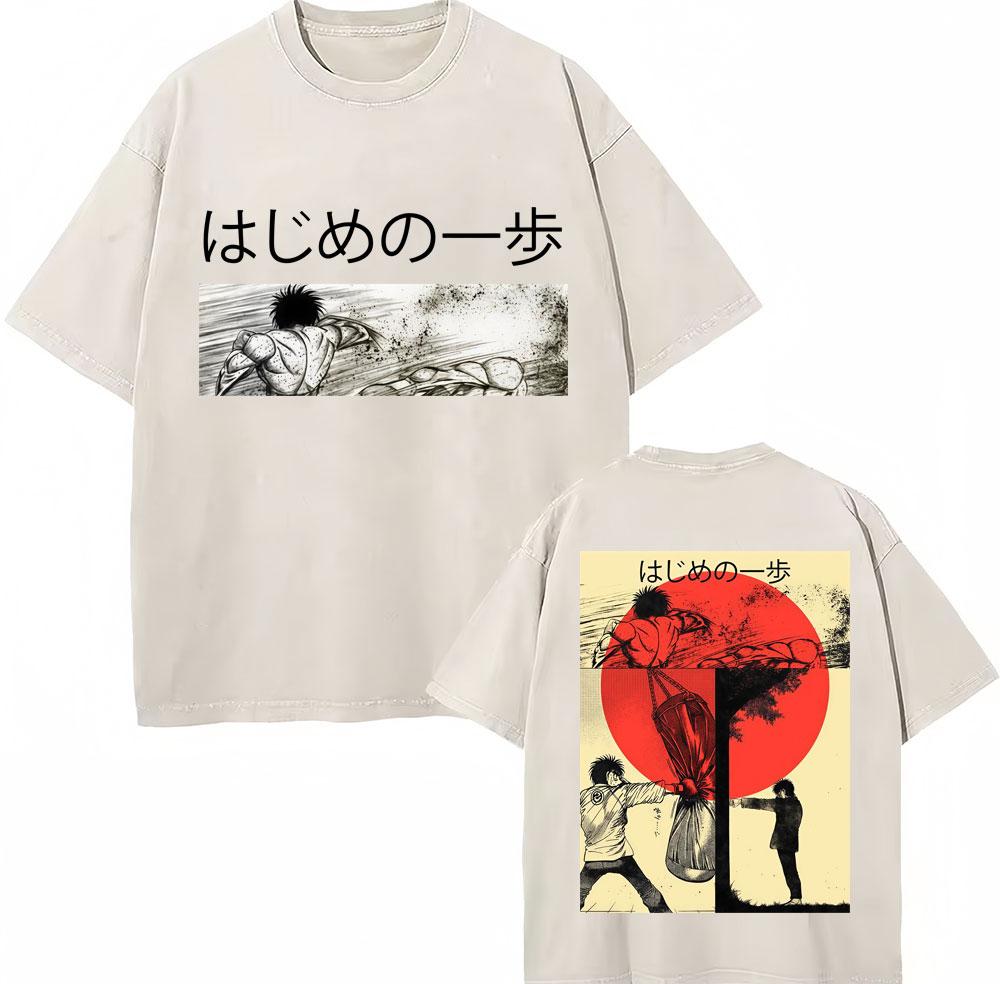 Vintage Gewaschene T-Shirts Anime Hajime No Ippo Kamogawa Boxen Gym Makunouchi KGB T-Shirts Unisex Damen Locker Baumwolle Sommer T-Shirt
