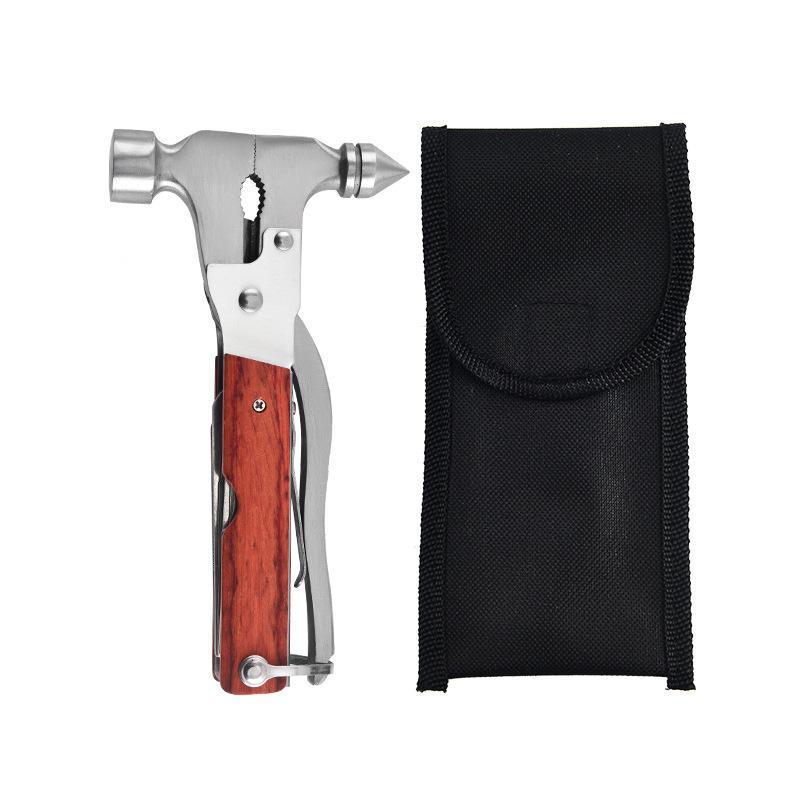 Multifunctional Outdoor Survival Hammer Stainless Steel Wooden Handle Perfect Gift for Men Car Emergency Camping Use