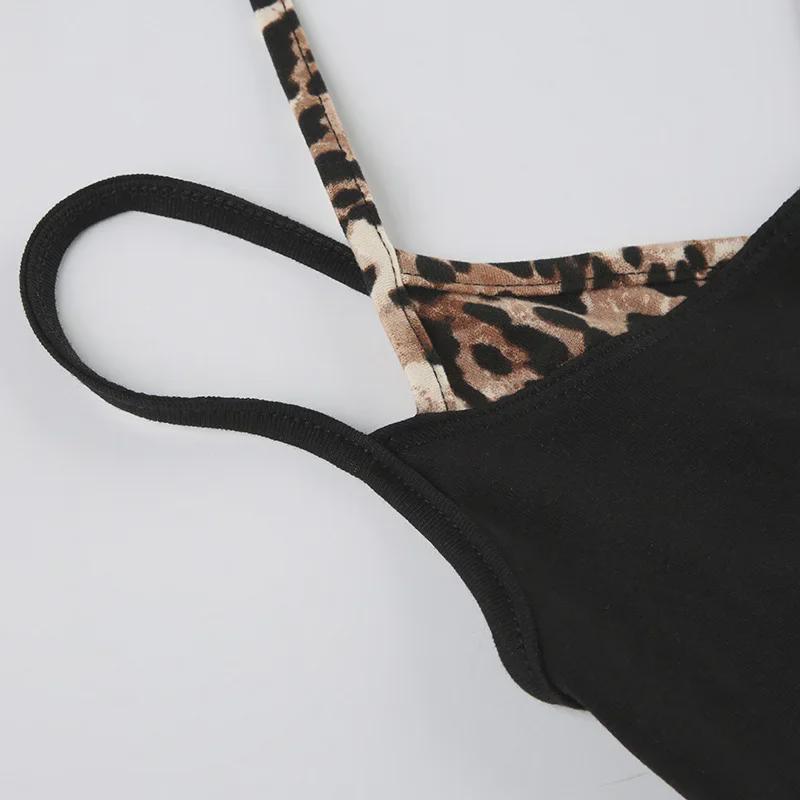 Wild Leopard Print Patchwork Crop Top - American Retro Color Block Camisole
