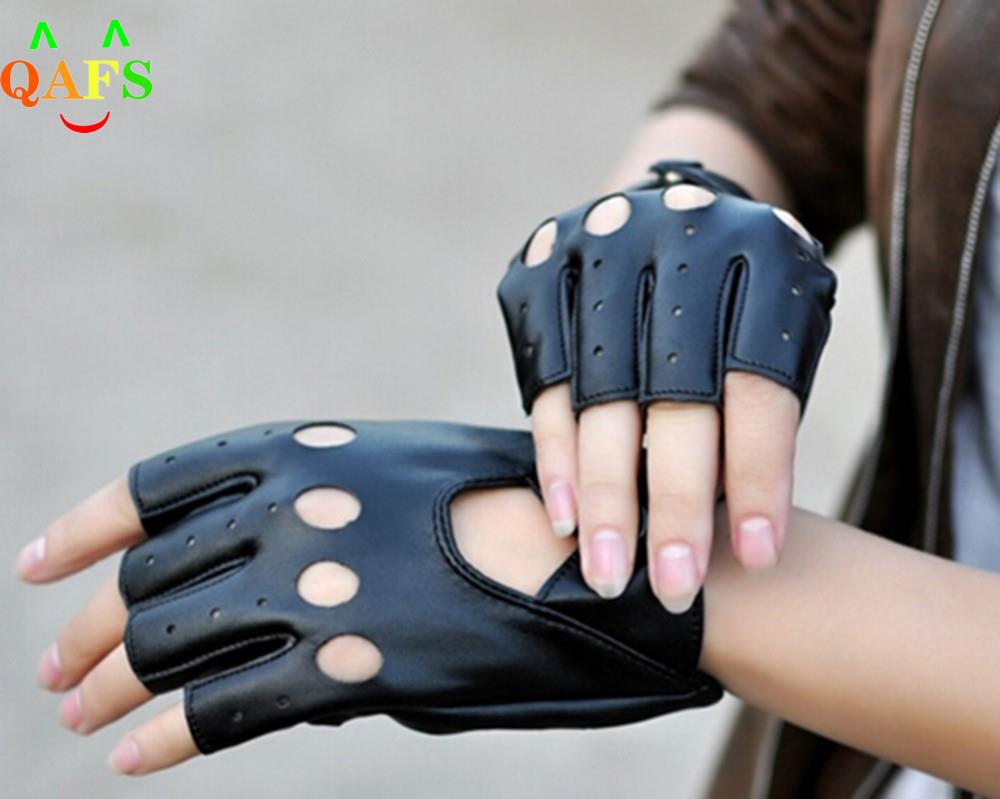 1 Pair Women Punk Short Synthetic Leather Gloves Half Finger Fingerless Gloves Fashion Lady Handsome Black Gloves