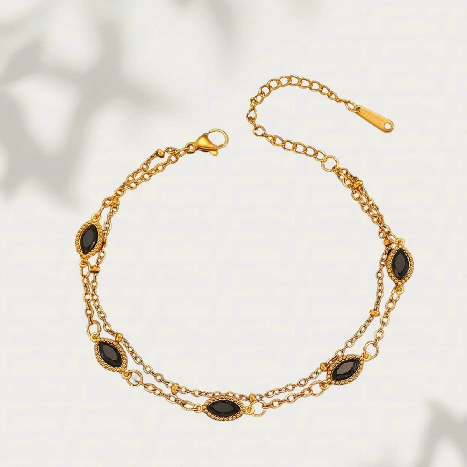 

1 Piece Stylish Exquisite Bracelets 18K Gold Plated 304 Stainless Steel & Rhinestone Bracelet For Women Gift 17cm(6.7 ) long чорний