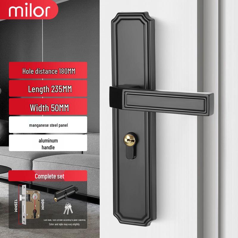 Universal Interior Door Lock Set: Silent Three-Piece Black Handle for Bedroom or Old Door Replacement