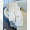 Women's White Wide-Leg Jeans 2025 - High-End Drapey Nine-Point Frayed Edge Straight Leg Trousers for Spring and Autumn
