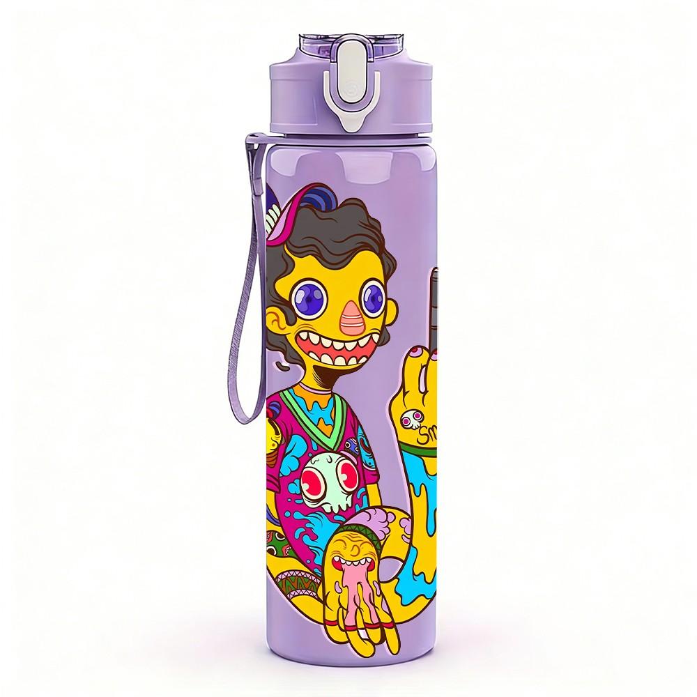 1PC Colorful Hip Hop Dancer Figure 750ml Color Plastic Sports Water Bottle Leakproof Flip Straw Lid Suitable for Sports Office Home Use