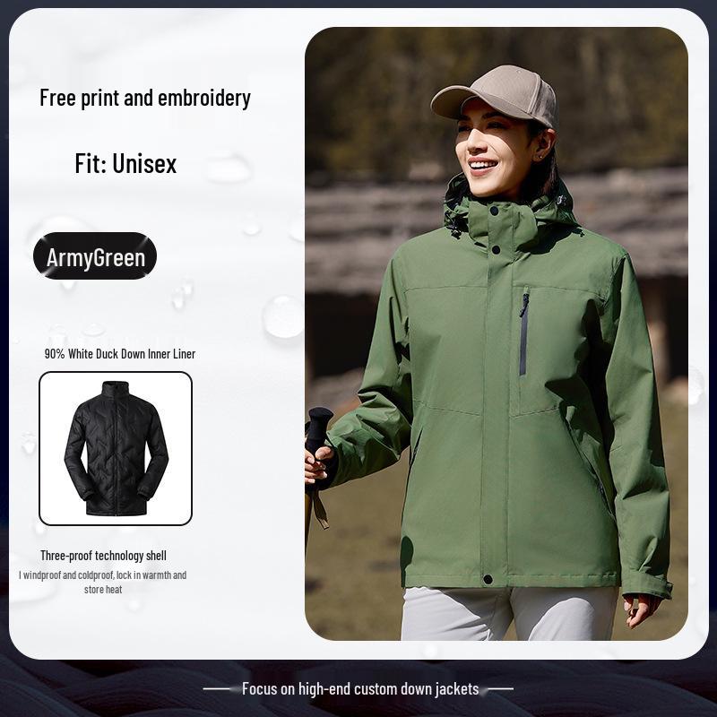 Men's Custom Three-in-One Mountain Climbing Suit for Autumn/Winter with Velvet and Logo Print