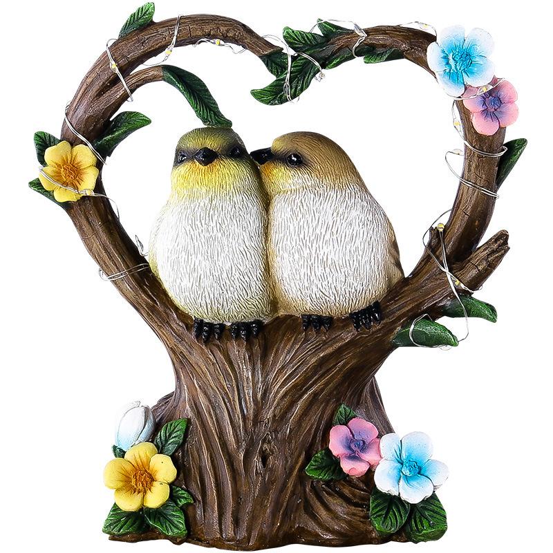 Garden Solar Lights Simulation Lovers Bird Resin Ornaments Outdoor Balcony Gardening Decoration Soft Decoration Crafts