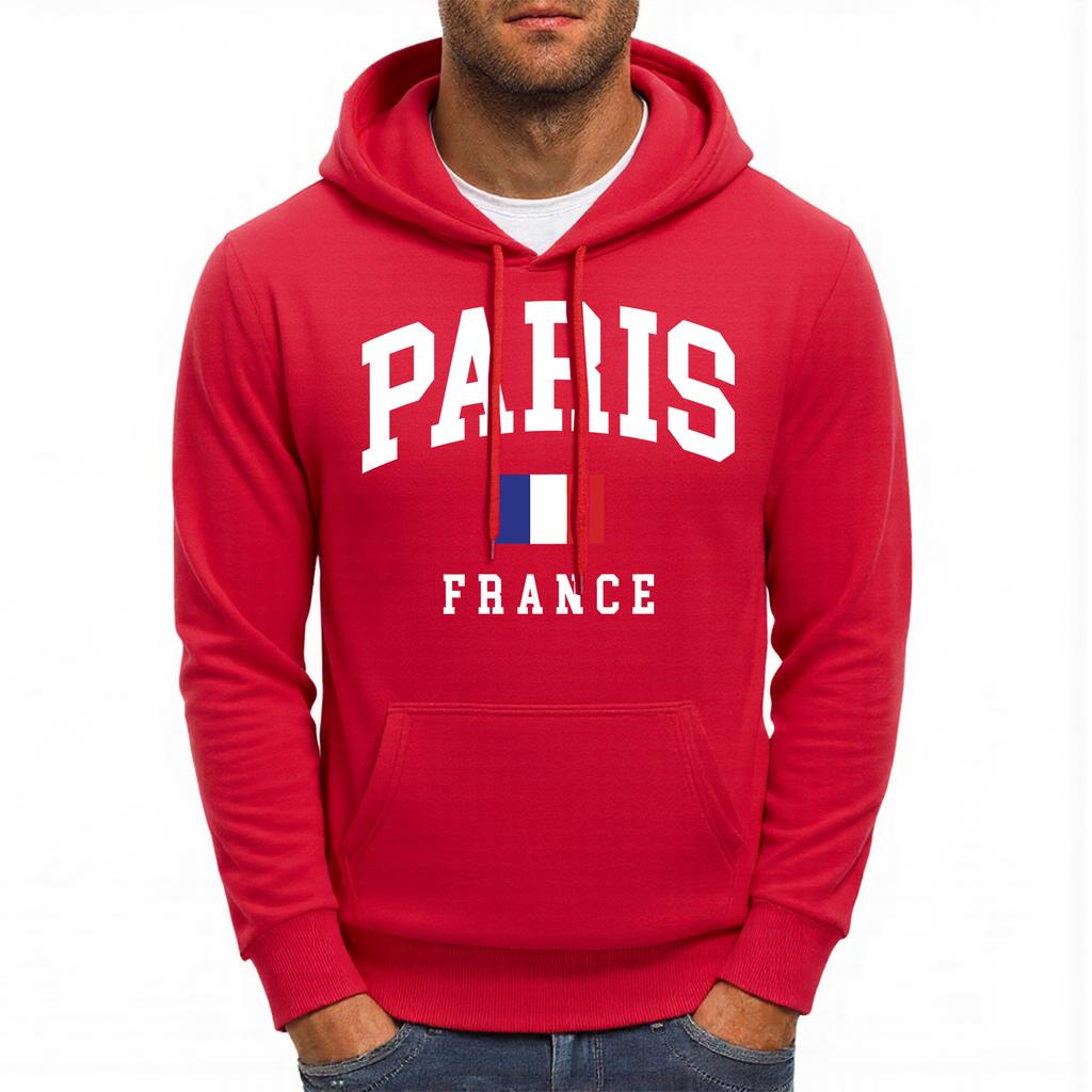 Bluza męska z nadrukiem flagi Francji Paryż Wygodna bluza z kieszenią Polar Jesienne ubrania Codzienna, pasująca do wszystkiego Męska odzież uliczna