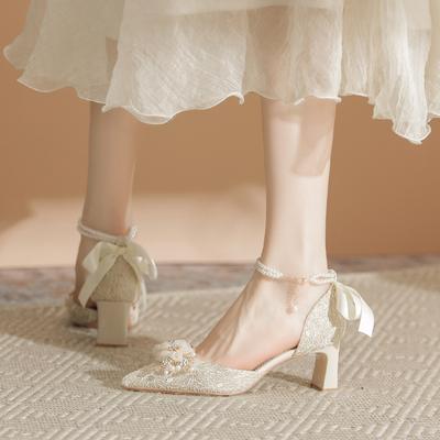Beautiful Princess Coming-of-age High Heels for Women's New Wedding Thick Heel Wedding Shoes Are Not Tired of Hollow Feet Shoes for Women