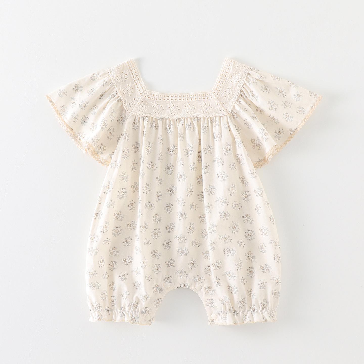 

2026 Girls Summer Short Sleeve Floral Bodysuit Set - Korean Style Two-Piece Jumpsuit 66 cm слоновая кость