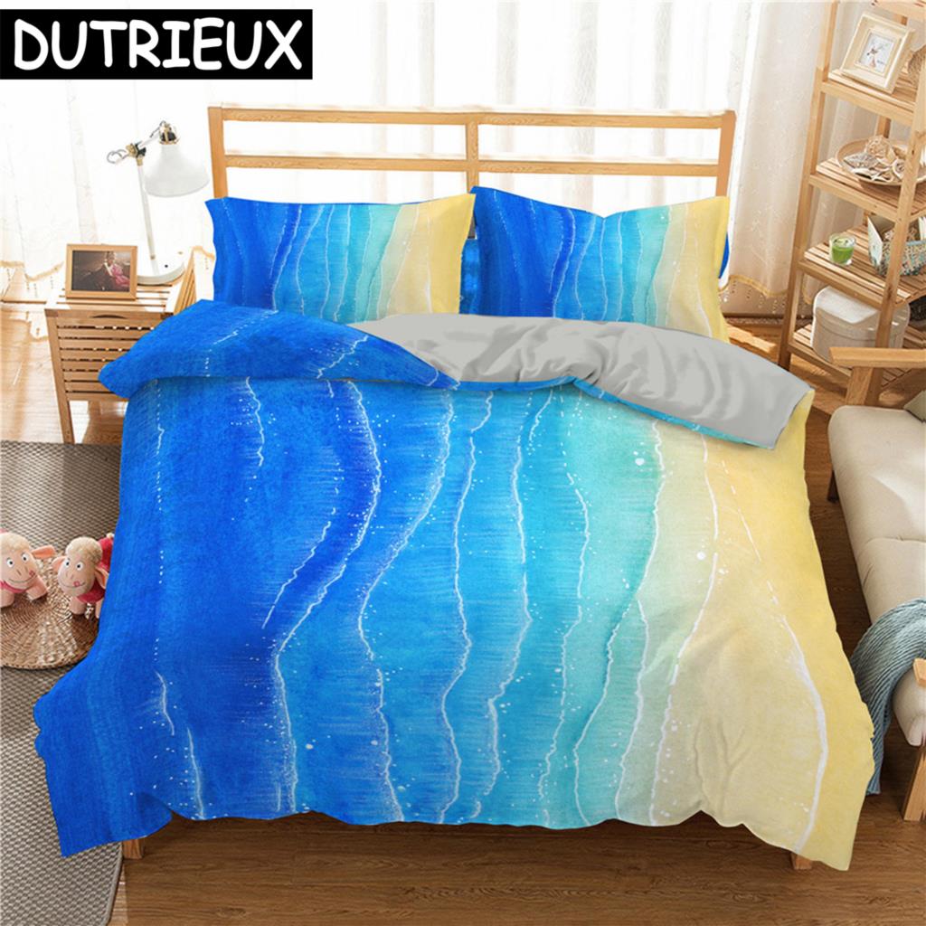 Seaside Beach 3D Duvet Cover Bedding Set Comforter Linen Pillowcases Quilt Cover Home Decor Single Double Twin King Queen