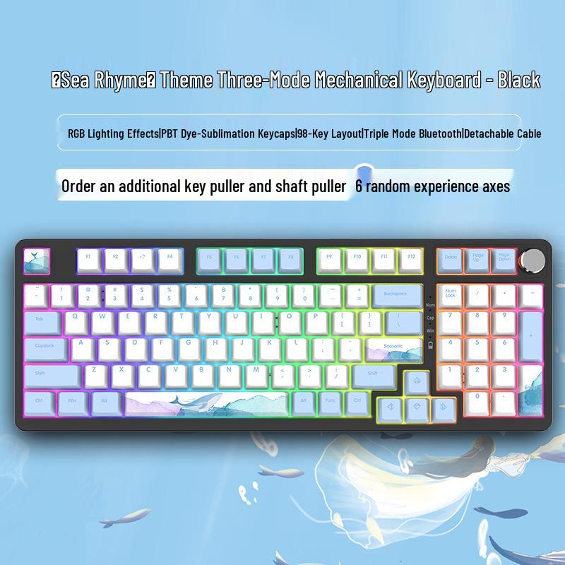 98-Key Wireless Bluetooth Three-Mode Mechanical Keyboard - Gaming, Esports, Office, PBT Transparent DIY Customization