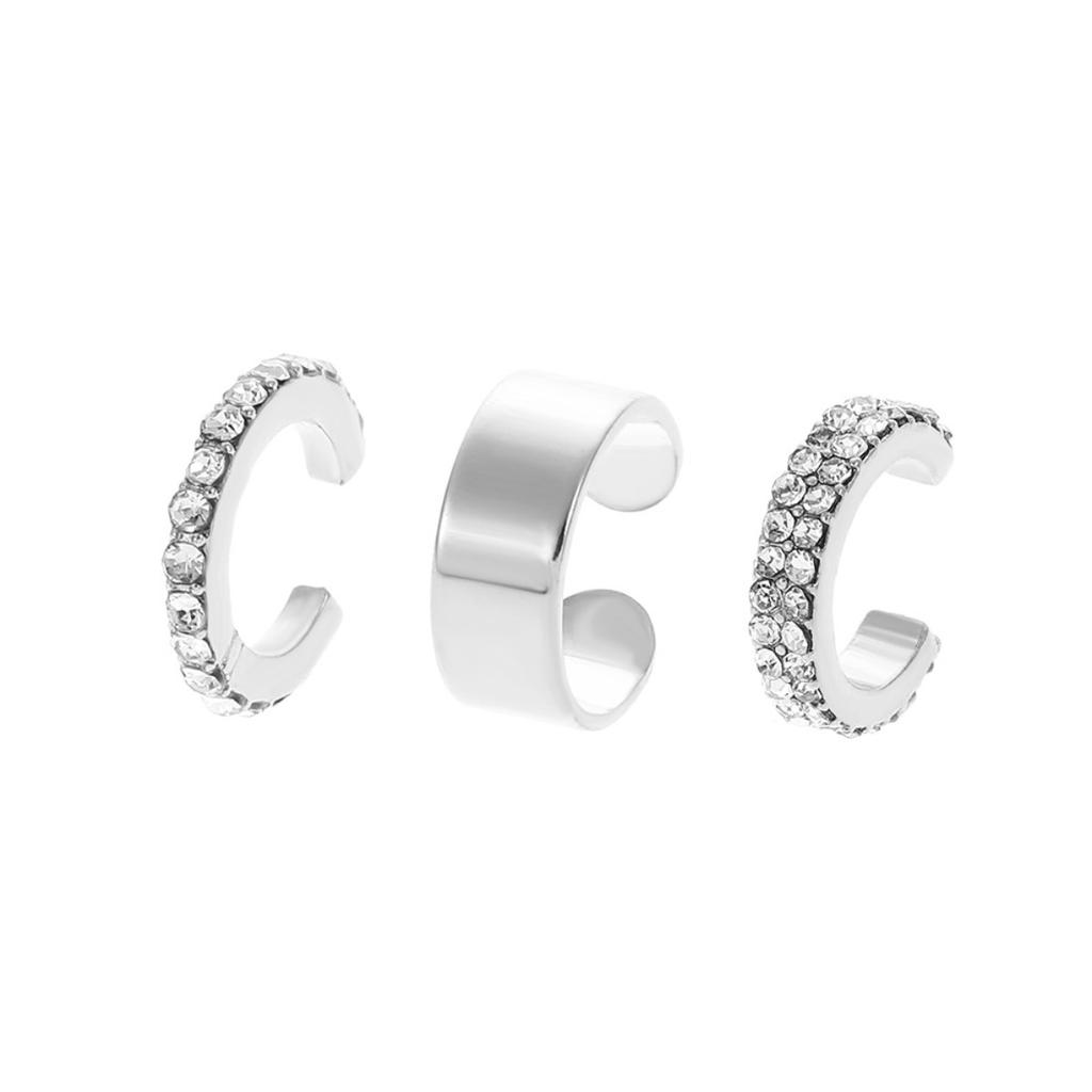 3Pcs Set Sparkling Ear Cuffs for Women Non Pierced Clip on Earrings Minimalist Statement Jewelry
