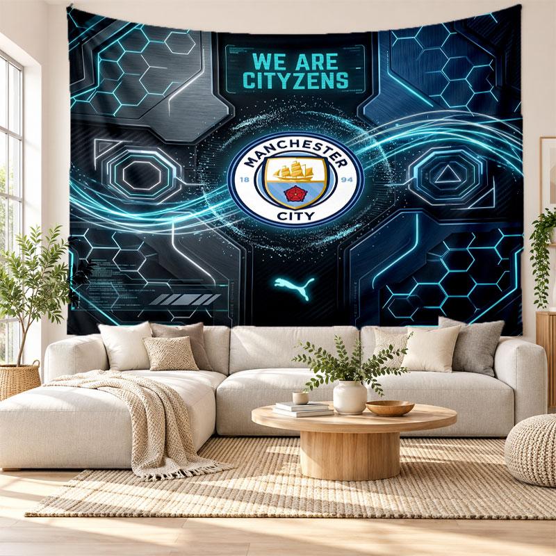 Arazzo da Parete Manchester City, Tessuto Morbido da Appendere, Sfondo Decorativo per Camera da Letto, Arte da Parete per la Casa