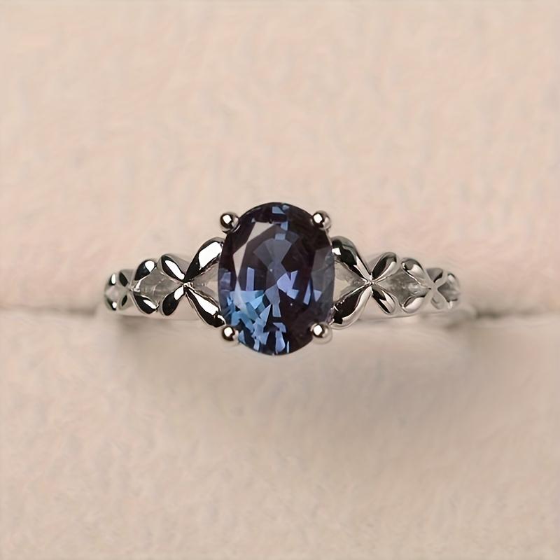 

[Stylish Ring] Stylish Blue Synthetic Gemstone Four-Prong Set Women s Anniversary Flower Ring | No Box 6 синий