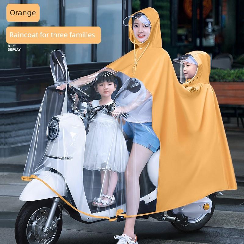 Regenmantel für Elektroroller, Doppelsitz, Eltern-Kind, Langer Stil, Ganzkörper, Starkregen-Schutz, Motorrad-Spezifisch, Transparenter Regenponcho