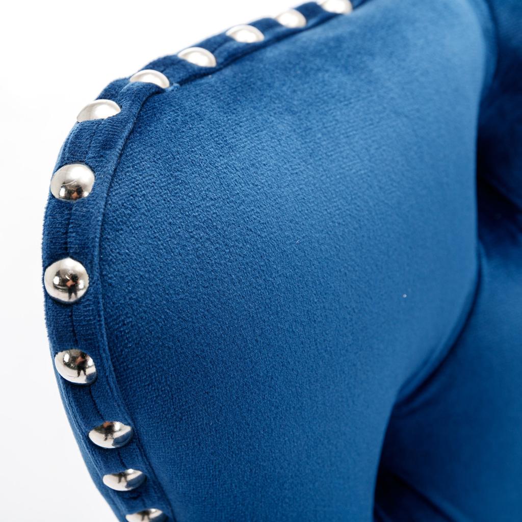 Swivel Velvet Barstools Adjustable Seat Height from 25-33 Inch, Chrome Base Bar Stools with Backs Comfortable Tufted, Set of 2,DE1712BL,Blue