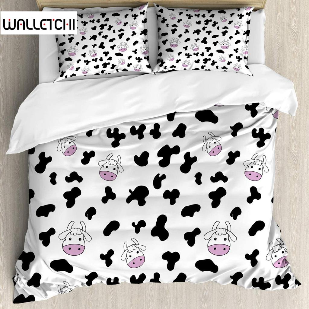 Cow Print Duvet Cover Set Animal Cow Doodle Cartoon Drawing Farming Husbandry Polyester Duvet Cover Set Double Queen King Size