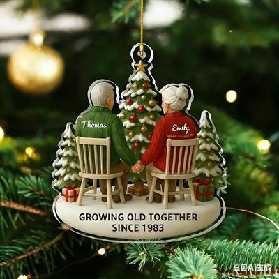 2D Flat "Growing Old Together Since 1983" Couple Christmas Acrylic Desk Decor Plaque, Tree & Gift Box Design, Suitable for Wall Decoration, Porch, Roo