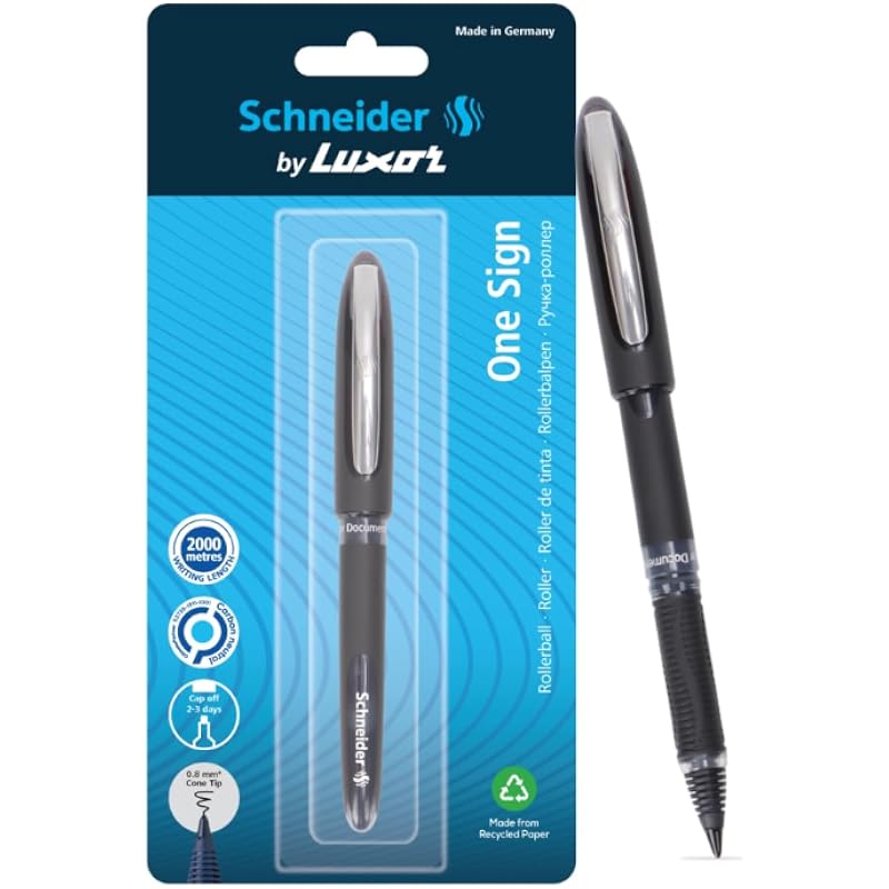 Luxor Schneider One Sign Roller Ball Pen - Black | 1.0 mm | 2000 mtrs writing length | Waterproof Ink | Consistent ink f