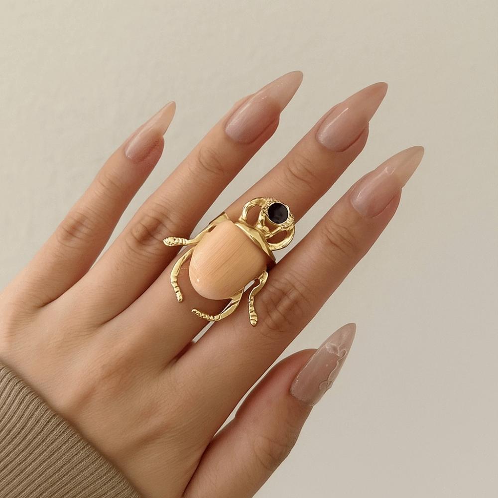 Punk Style Retro Insect Ring Macaron Color Enamel Beetle Ring Beetle Opening Ring  Decoration